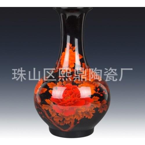 Jingdezhen Ceramic Vase black bloom Peony Buy a bottle of high-grade crystal glaze Crafts Wholesale