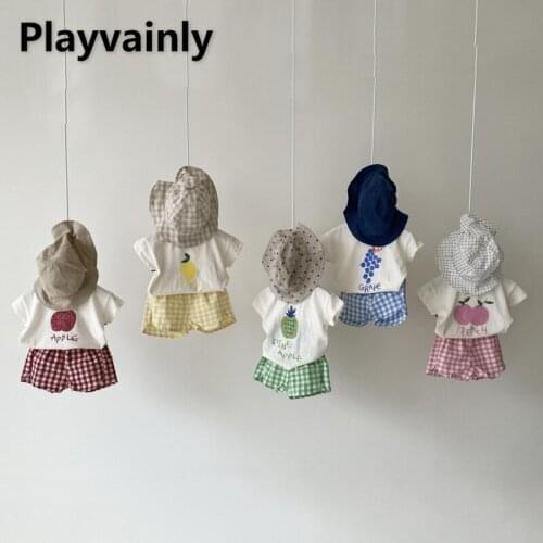 Newborn Girl 2pcs Clothing Sets 2021 Summer Fashion cotton short sleeve T-shirt +Plaid shorts Outfits Babies Clothes E100113