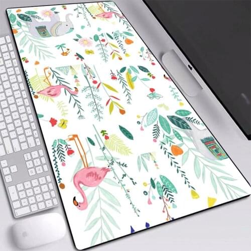 Cartoon Plant Flamingo Pattern Pad Mice Large Mouse Pad 90x40cm with Sewn Edges Custom Personality Desktop Mats Game Accessories