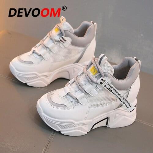 Fashion Platform Women Shoes 2020 Summer Breathable Mesh White Chunky Sneakers Women Comfort Rubber Casual Wedge Ladies Shoes