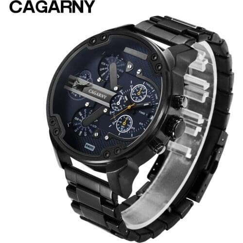 Cool Mens Watches Top Brand Luxury Big Dial Black Steel Band Military Quartz Wristwatch Waterproof Sport Dual Display Watch Men