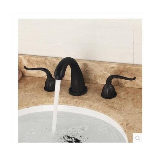 European style copper antique hot and cold water faucet three-hole bathtub faucet antique basin faucet three-piece faucet