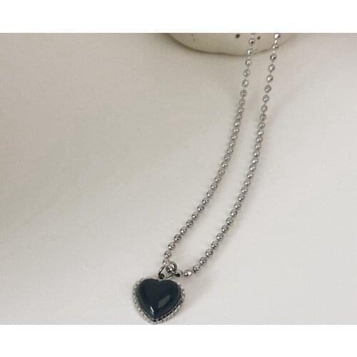 Fashion Black Heart-shaped Pendant Necklace Stainless Steel Women Short Silver Color Clavicle Chain Romantic Party Jewelry Gift
