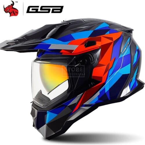 GSB Full Face Motorcycle Helmet Off-Road Double Lens Removable Lining Breathable Cycling ECE Certification Motocross Casco Moto