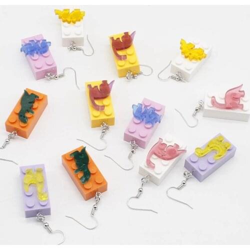 Cartoon Girl Dinosaur Animal Drop Earrings Jewelry Accessories Multi-particle Building Blocks Acrylic Party Gift