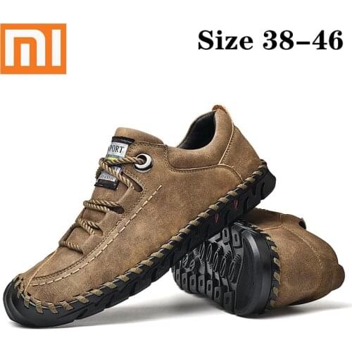 Xiaomi Mens Casual Soft Shoes Breathable Leather Handmade Loafers Men Italy Rome Shoes Flat Moccasins Men Casual Sneakers