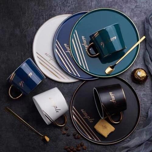 Ceramic cup set business coffee cup dish color glaze Nordic style afternoon tea cup with gold handle mugs coffee cups