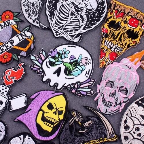 DIY Punk Clothes Patches Skull Patch Iron On Patches For Clothing Grim Reaper Patch Embroidered Patches On Clothes Stripes Decor