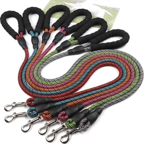 150cm Long Nylon Leash Strong Dog Leads Soft Handle Metal Hook Walking Training Round Rope for Medium Big Dogs Pet Accessories