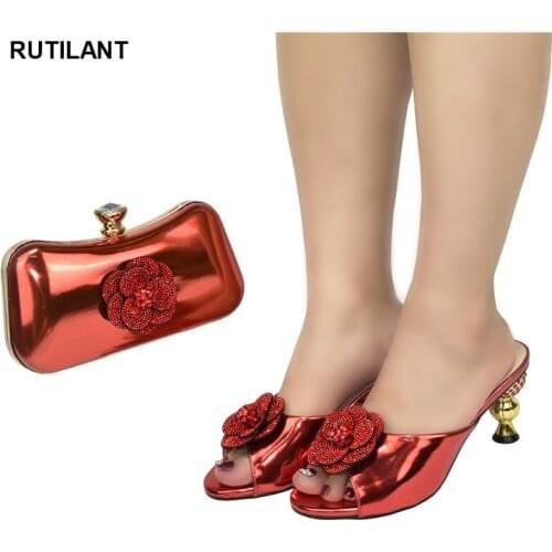 Latest African Shoes and Bag Women Italian Matching Shoes and Bag Set Decorated with Appliques Shoe and Bag for Nigeria Party