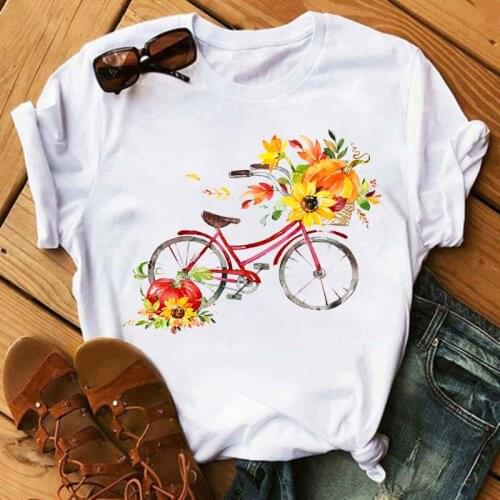 New Funny graphic tees women Tshirt Bicycle with Sunflower Tops Female T Shirts Harajuku Clothing Casual Ladies woman clothes