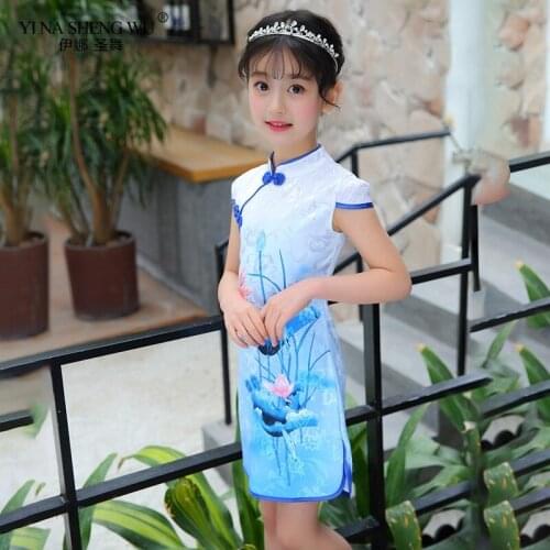 New Baby Girl Summer Cheongsam Dress Elegant Vestidos Qipao Children Clothing Vintage Flower Kids Clothes Dresses Teenager