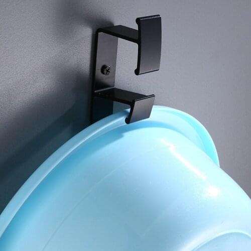 Space Aluminum Bathroom Basin Shelf Black Wall-mounted Wash Basin Rack with Hook Bathtub Storage Rack Punch