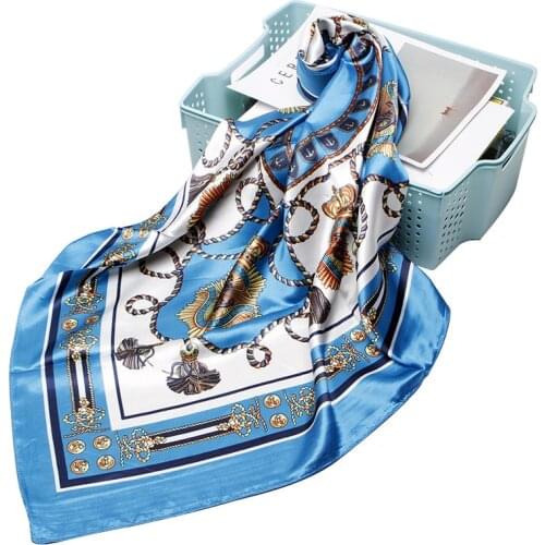 QLUKEOYY Silk Scarf 90cm New Simulation Silk Satin Printing Small Square Scarf Versatile Elegant Shawl Headband
