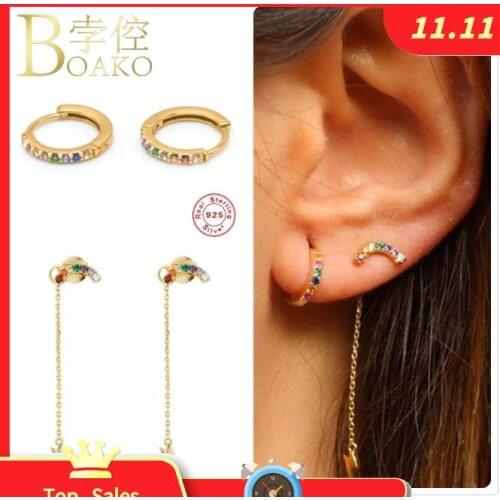 925 Sterling Silver Earrings For Women Rainbow Colorful Zircon Earrings Girl Gold Crystal Earrings Female Long Tassel aretes K5