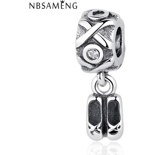 Authentic S925 Sterling Silver Bead Charm Cute Ballet Shoes Pendant Charm Beads Fit DIY Bracelets & Bangles Jewelry