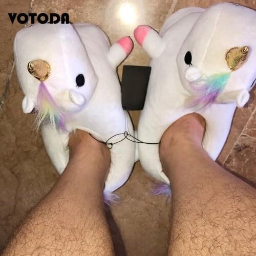 Winter Plush Unicorn Slippers Women Lovely Home Unicorn Slippers Indoor Fluffty Warm Cartoon Shoes Unicorn Plush Cotton Slippers