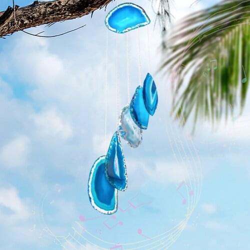 H&D Unique Agate Slices Geode Stone Wind Chimes Indoor Outdoor Hanging Ornament Eye-Catching Decoration for Home Garden Patio