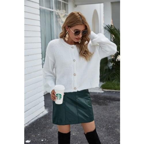 Knitted Cardigan Sweater Women Jacket Elegant O-neck Long Sleeve Sweater Female Jumper Sweatshirt Solid Loose Button Crop Top