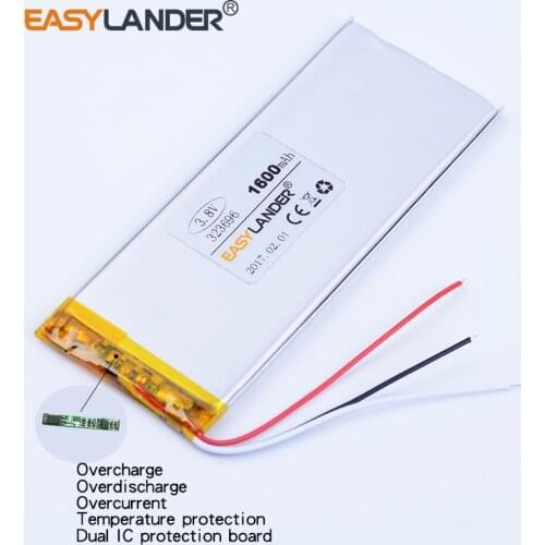XWD 323696P 3.8V 1600mAh Rechargeable li-Polymer Li-ion Battery For china clone I6 goophone 6s MTK andorid phone 3-wire 6PLUS
