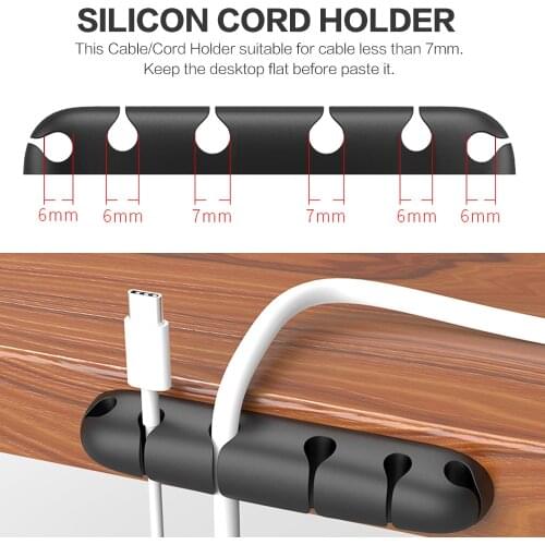 USB 6-hole Cable Manager Cable Winder Silicone Cable Tie Retainer Wire Manager Cable Clamp Office Desk Phone Cable Holder