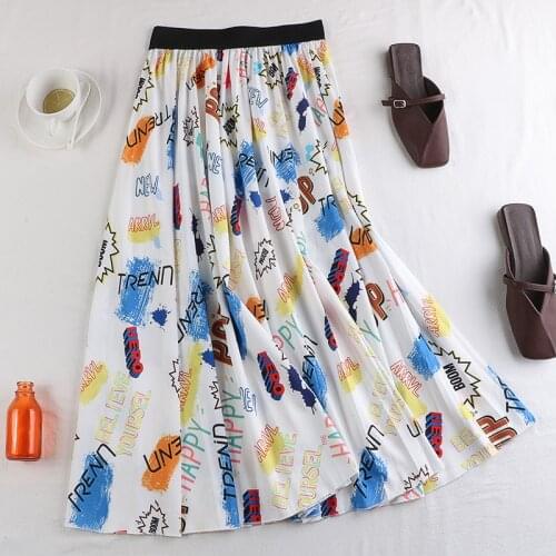 2020 new autumn High-waisted, thin elastic waist digital printing Print Split Skirt Ladies Stylish Elastic Waist Casual Skirts