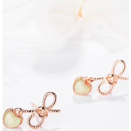 Sole Memory Heart-Shaped Fresh Hollow Butterfly Green Opal Sweet 925 Sterling Silver Fashion Female Stud Earrings SEA411