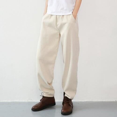 Johnature Women High Waist Loose Denim Pants 2021 Autumn New Pockets Casual White Elastic Waist Women Soft Harem Pants