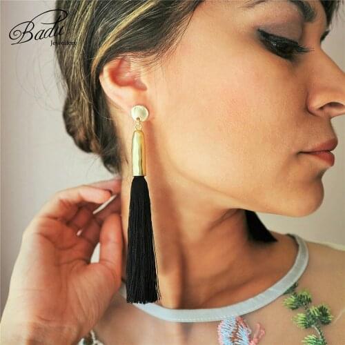 Badu Black Tassel Earring 5 Colors Long Silk Fringes Women Vintage Dangle Drop Earrings Fashion Jewelry Party Black Friday