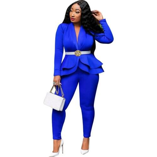Echoine Autumn Ruffle blazer and pants set for women Two Piece Set OL Work Office White business suits combinaison femme white