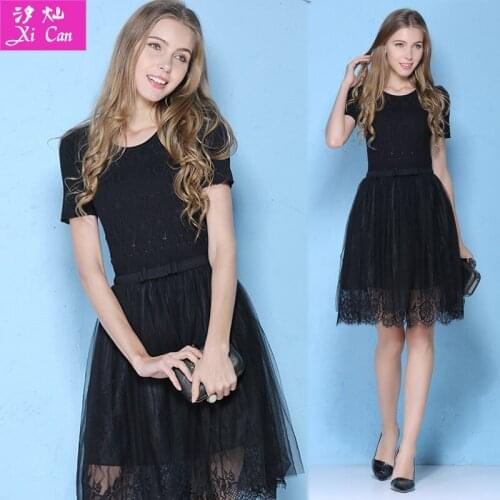 Softfox 2016 summer dress women princess elegant and ladies lace dress short-sleeved party runway women dress free shipping