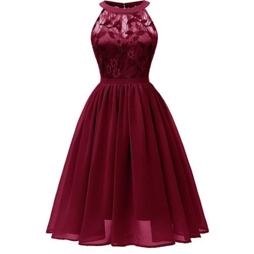 L36266 Womens Vintage Floral Lace Scoop NecK Bridesmaid Dress