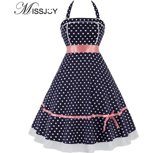 MISSJOY 1950s vintage dresses sleeveless halter polka dot patchwork strapless sexy party dresses elegant 2018 summer with Belt