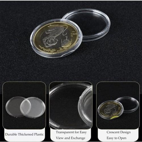 100 Piece Coin Capsules Round Plastic Coin Holder for Accessories, Thickened