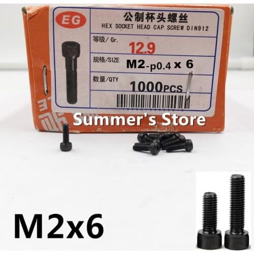 100pcs/lot DIN912 M2 Alloy Steel Screw Hex Socket Head Cap Screw M2*6mm black screw bolt