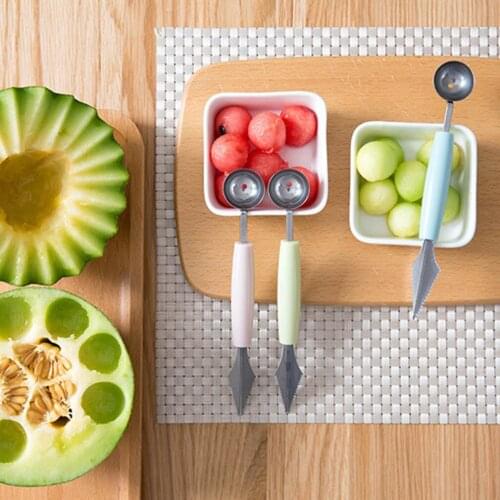2 in1 Dual-head Stainless Steel Carving Knife Fruit Watermelon Ice Cream Baller Scoop Stacks Spoon Home Kitchen Accessories Tool
