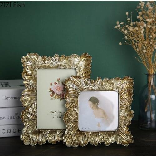 American Vintage Golden Palm Leaf 4/5/6/7/8 Inch Photo Frame Home Living Room Bedroom Desktop Resin Photo Frame Art Wedding Gift