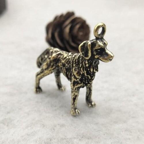 Antique Solid Brass Wolfhound Miniature Figurines Retro Copper Animal Tea Pet Desktop Ornament Decor Crafts Keychain Pendants