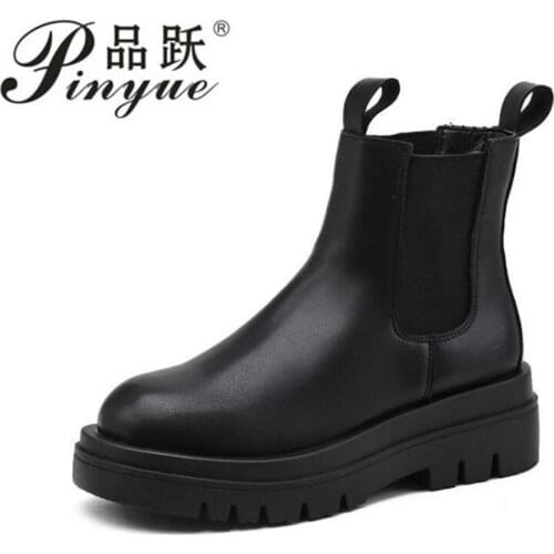 PU Leather Boots Womenspring and autumn Boots 5cm Heel Boots For Ladies Slip On Platform Black Basic Women boots