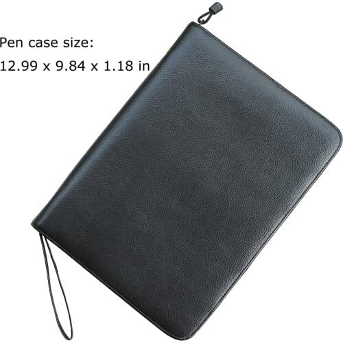 Real Leather Fountain Pen / Rollerball Pen Case for 46 Pens Cowhide Black Pen Holder Pencil Bag, Fit In Various Size Office Gift