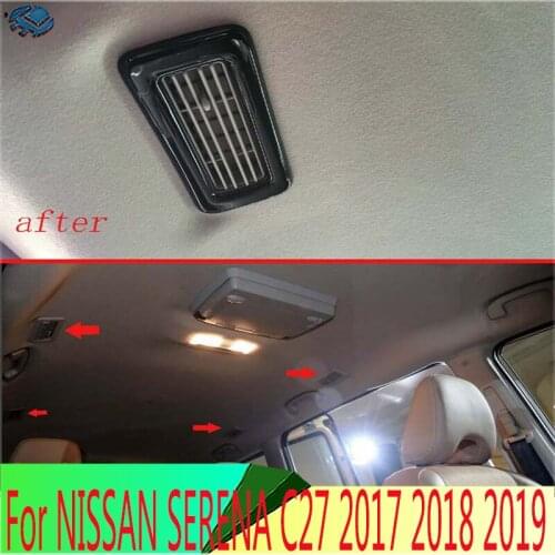 For NISSAN SERENA C27 2017 2018 2019 Car Decoration ABS Plastic Chrome Piano Black Rear Roof Air Vent Frame Trim Cover