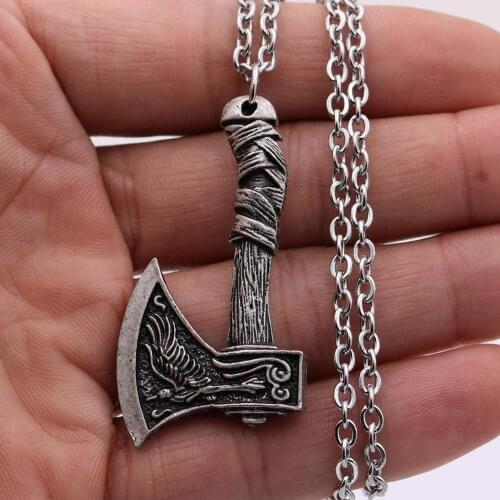 Double Sides Pendant Wolf And Raven Amulets Talismans Viking Odin Axe Necklaces&Pendants Norse Vikings Jewelry Turkish