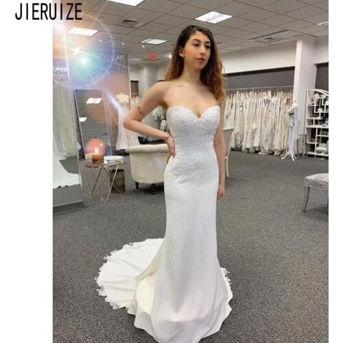 JIERUIZE Modest White Mermaid Wedding Dresses Sweetheart Backless Appliqued Bridal Gowns Long Bride Dreeses Vestido De Noiva