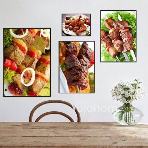 Delicious Roast Beef Canvas Painting Modern Nordic Style Printed Barbecue Steak Food Poster Wall Art Bar Kitchen Home Decoration