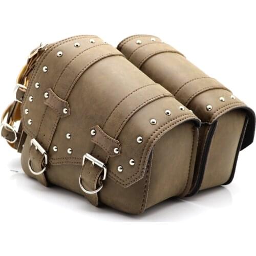 Brown Motorcycle Saddle Bags Side Bags Saddlebags Softail PU Leather for Harley Sportster Waterproof