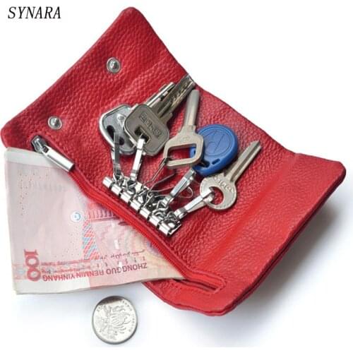 Red New Designers Fashion Unisex Cowhide Genuine Leather Key Holder Coin Purse Key Wallets Case For Mens High Quality Women Bag