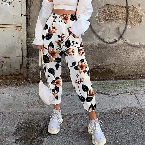 Summer Pants Womens Casual Strapping Trousers With Elastic-Waisted Pants Harajuku Streetwear Print Hippie Cropped Trousers A40