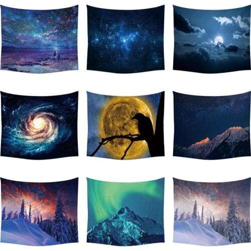 Hot Sale Fashion Beautiful Moon Feather Hill Cat Wall Hanging Tapestry Animal Polyester Home Decoration Wall Tapestry Tapiz