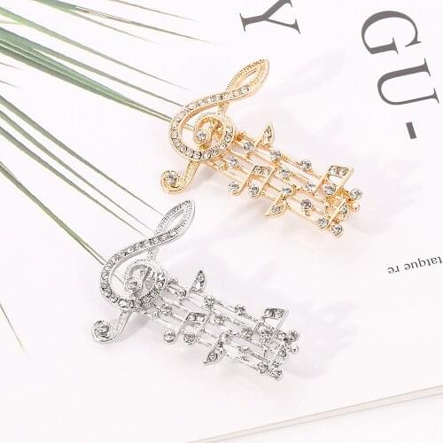 Fashion Crystal Music Notation Music Score Shine Pocket Brooch Iced Out Charm Temperament Women Lapel Pins Coat Hat Accessories