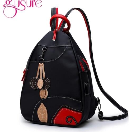 Gusure Fashion Waterproof Backpacks Multi-use Nylon Women Backpack Big Bagpack Chic Leaf Decor Shoulder Bags for Teen Girls